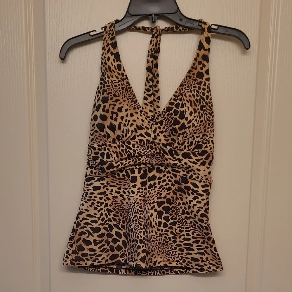 JONES NEW YORK Women's Leopard Print Swim Top - Halter Tankini Size 10
